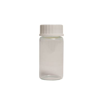 Szklana butelka 20 ml z białą plastikową nakrętką