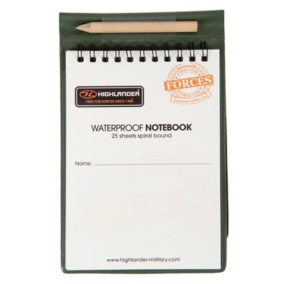 Wodoodporny notatnik/zeszyt, w tym ołówek i podkładka, 25 kartek
