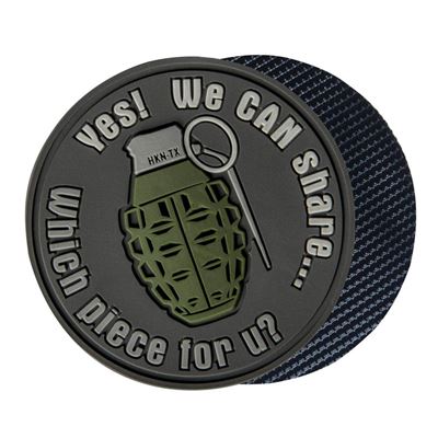 Naszywka GRANAT "WE CAN SHARE" na rzep plastikowa SZARA