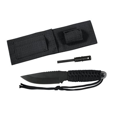 Nóż PARACORD ze stałym ostrzem + krzesiwo BLACK