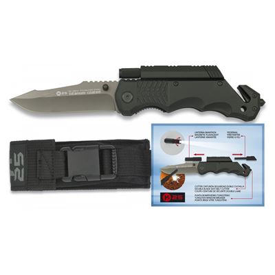 Nóż ratowniczy K25 z latarką i krzesiwem BLACK