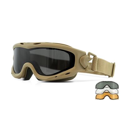 Gogle taktyczne SPEAR DUAL LENS zestaw 3 okularów oprawka TAN